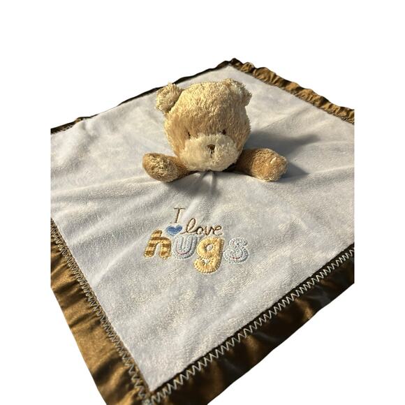 Carter's CHILD OF MINE Blue Brown I LOVE HUGS Bear Lovey Baby Security Blanket - Picture 3 of 5